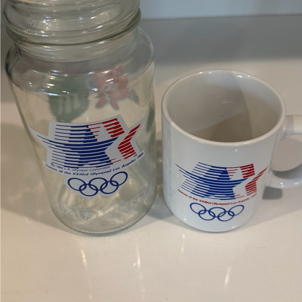 Olympics 1984 Themed Glass Jar and Mug Set